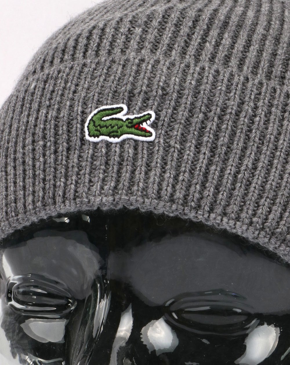 Lacoste Turn Up Ribbed Wool Beanie Stone