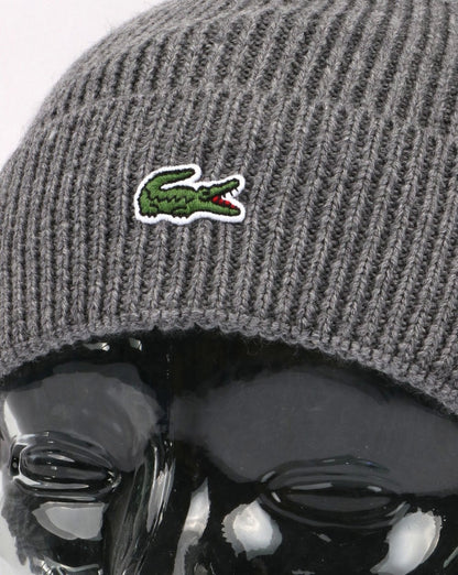 Lacoste Turn Up Ribbed Wool Beanie Stone
