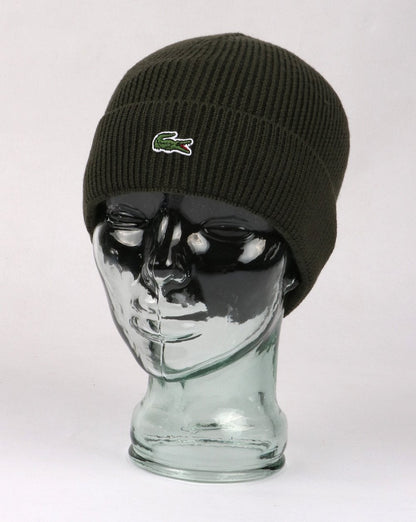 Lacoste Turn Up Ribbed Wool Beanie Green