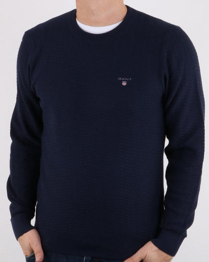 Gant Herringbone Texture Crew Jumper Marine