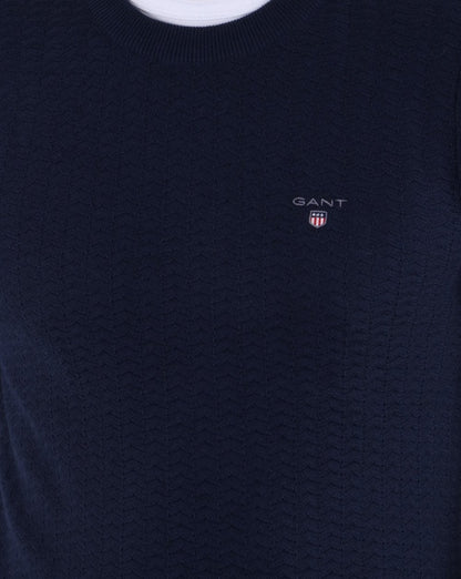 Gant Herringbone Texture Crew Jumper Marine