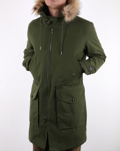 Pretty Green Mens Fur Trim Hooded Parka Khaki