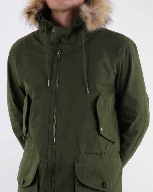 Pretty Green Pretty Green Mens Fur Trim Hooded Parka Khaki