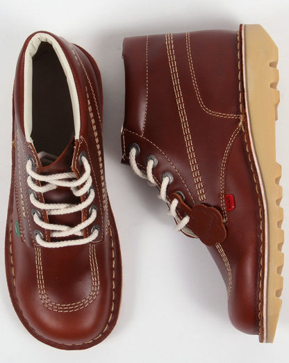 Kickers Kick Hi Boots In Leather Dark Tan