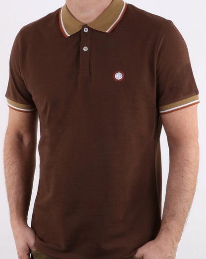 Pretty Green Mens Tipped Pique Polo Shirt Brown