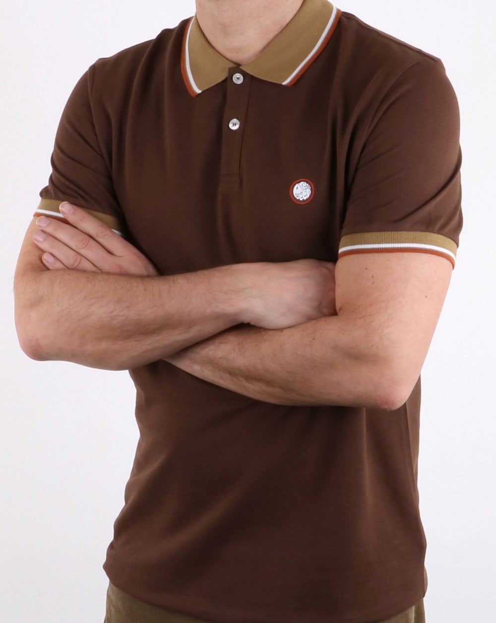 Pretty Green Mens Tipped Pique Polo Shirt Brown