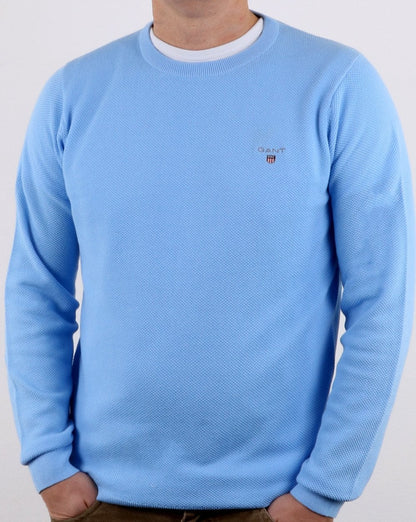 Gant Pique Crew Neck Jumper Capri Blue
