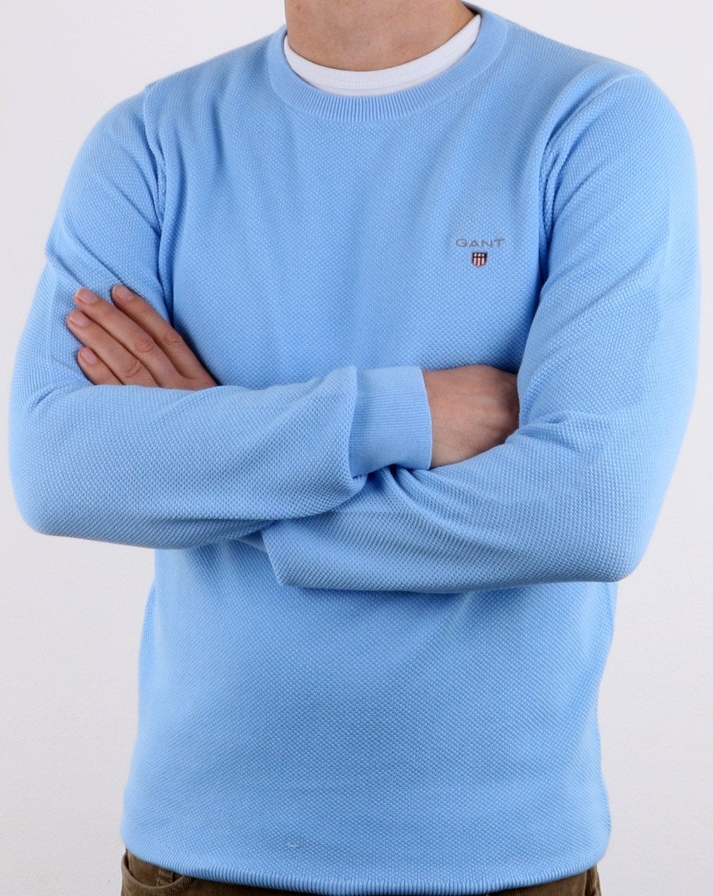 Gant Pique Crew Neck Jumper Capri Blue