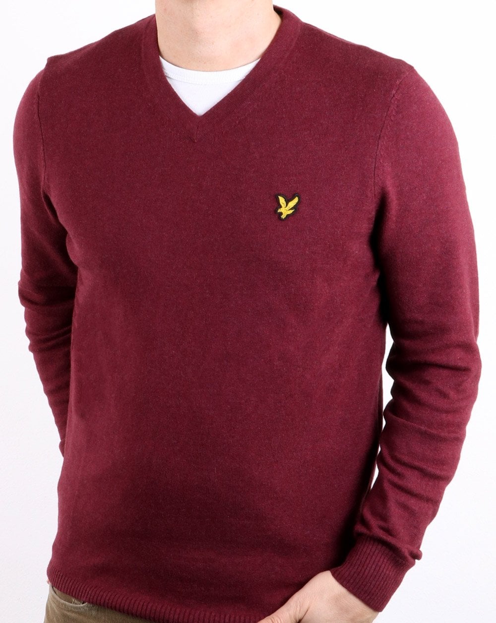 Lyle And Scott Cotton Merino V Neck Jumper Claret Marl
