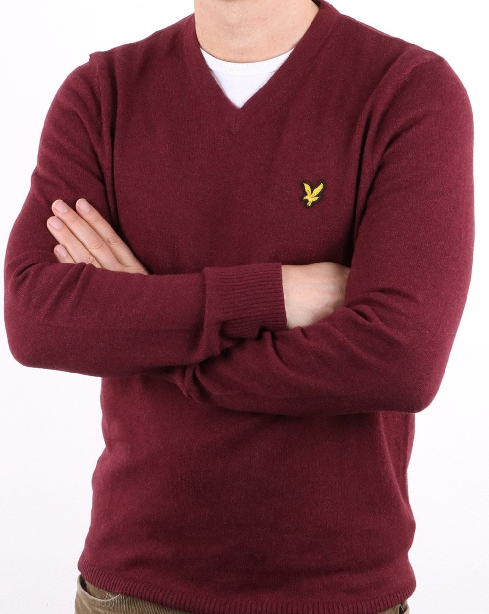 Lyle And Scott Cotton Merino V Neck Jumper Claret Marl