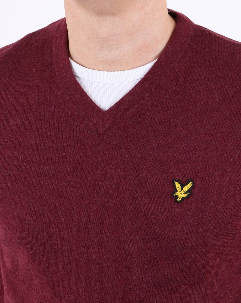 Lyle And Scott Cotton Merino V Neck Jumper Claret Marl