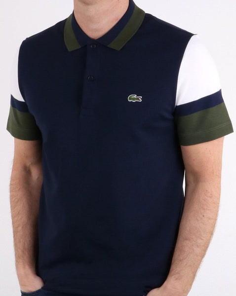 Lacoste Colour Sleeve Polo Shirt Navy, White and Green
