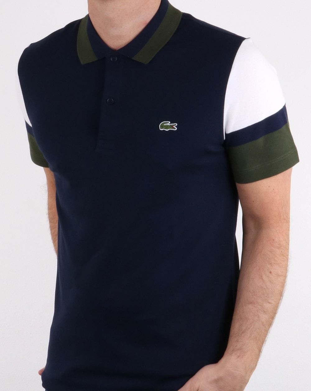 Lacoste Colour Sleeve Polo Shirt Navy, White and Green