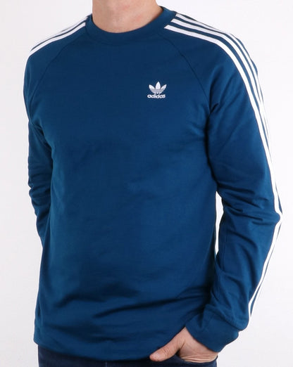 Adidas Originals 3 Stripes Long Sleeved T Shirt Legend Marine