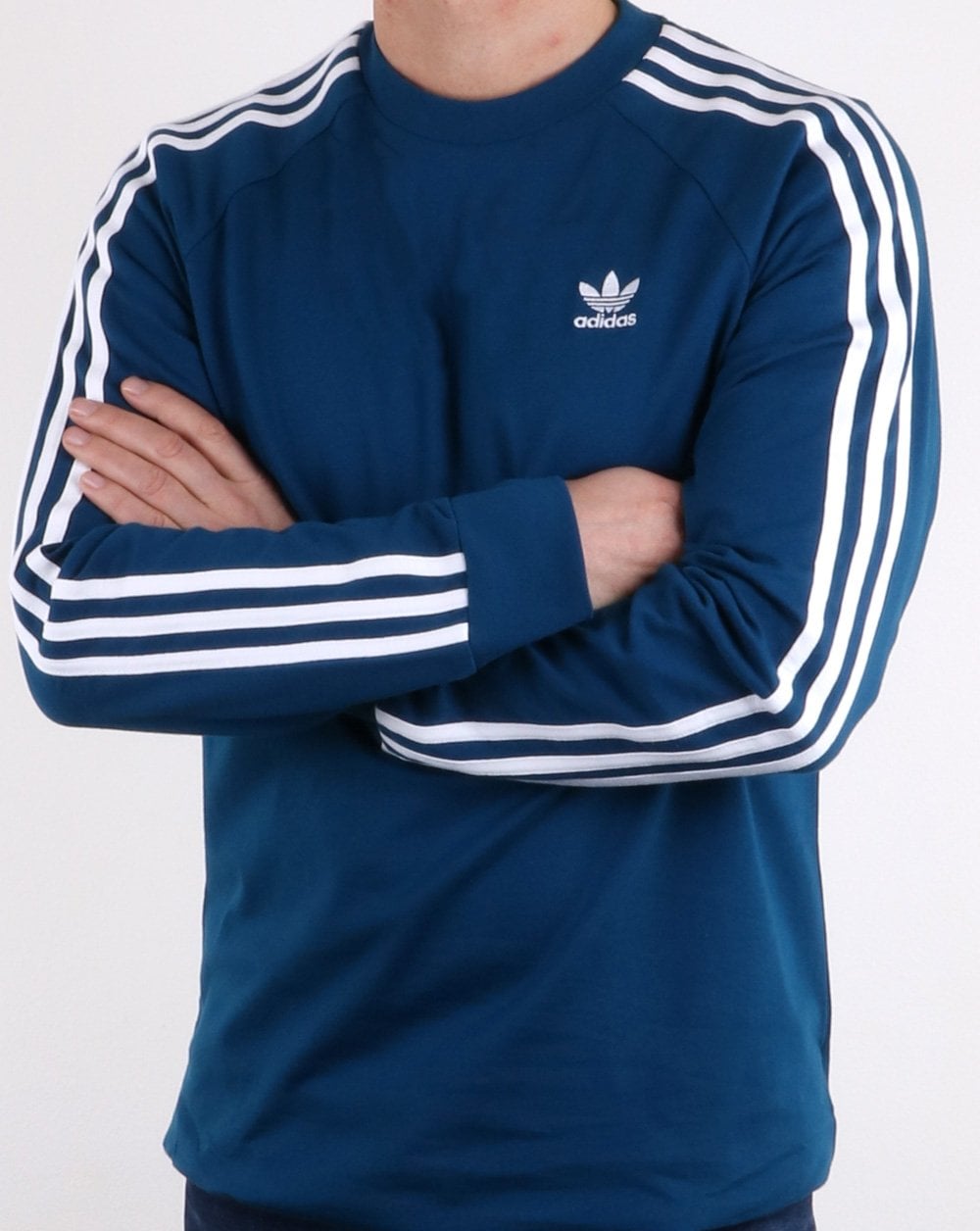 Adidas Originals 3 Stripes Long Sleeved T Shirt Legend Marine