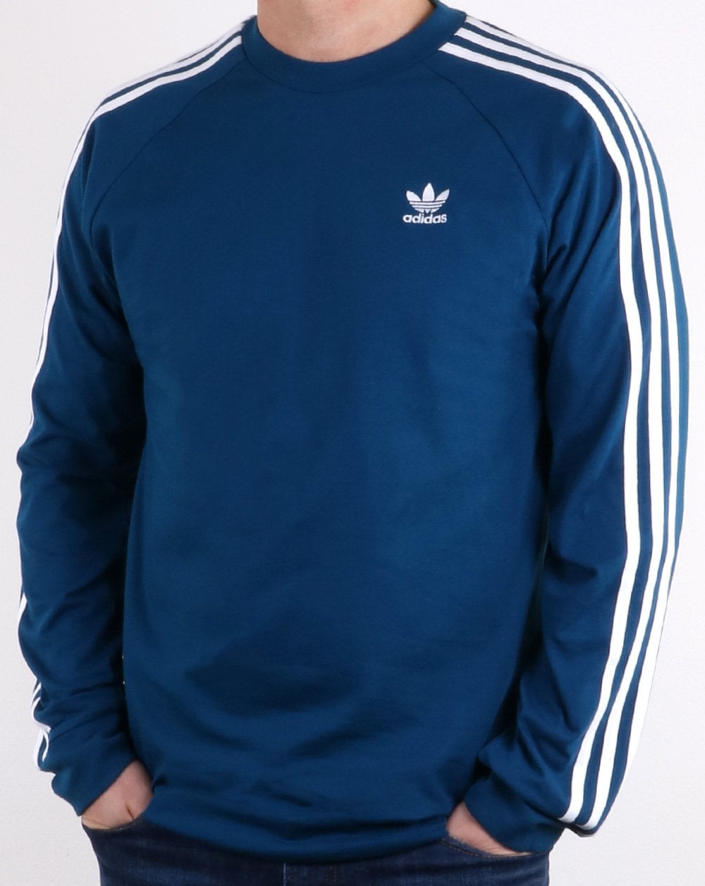 Adidas Originals 3 Stripes Long Sleeved T Shirt Legend Marine