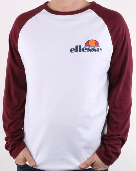 Ellesse Thero Long Sleeve T Shirt White/Burgundy