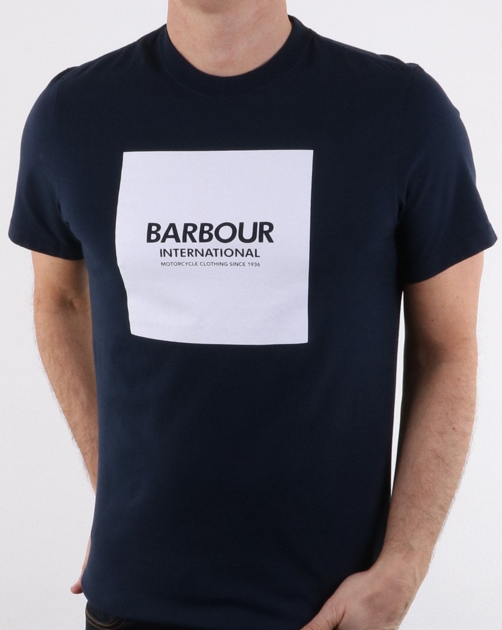 Barbour Block Square T'Shirt Navy - white
