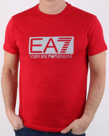 Emporio Armani EA7 Box Logo T Shirt in Red