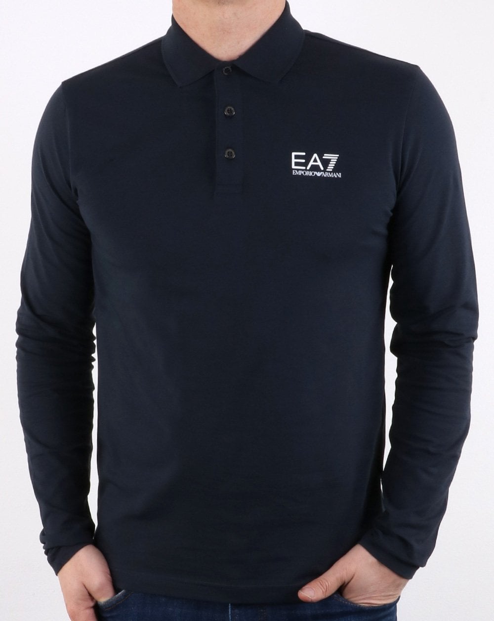 Emporio Armani EA7 Long Sleeve Polo Shirt Navy