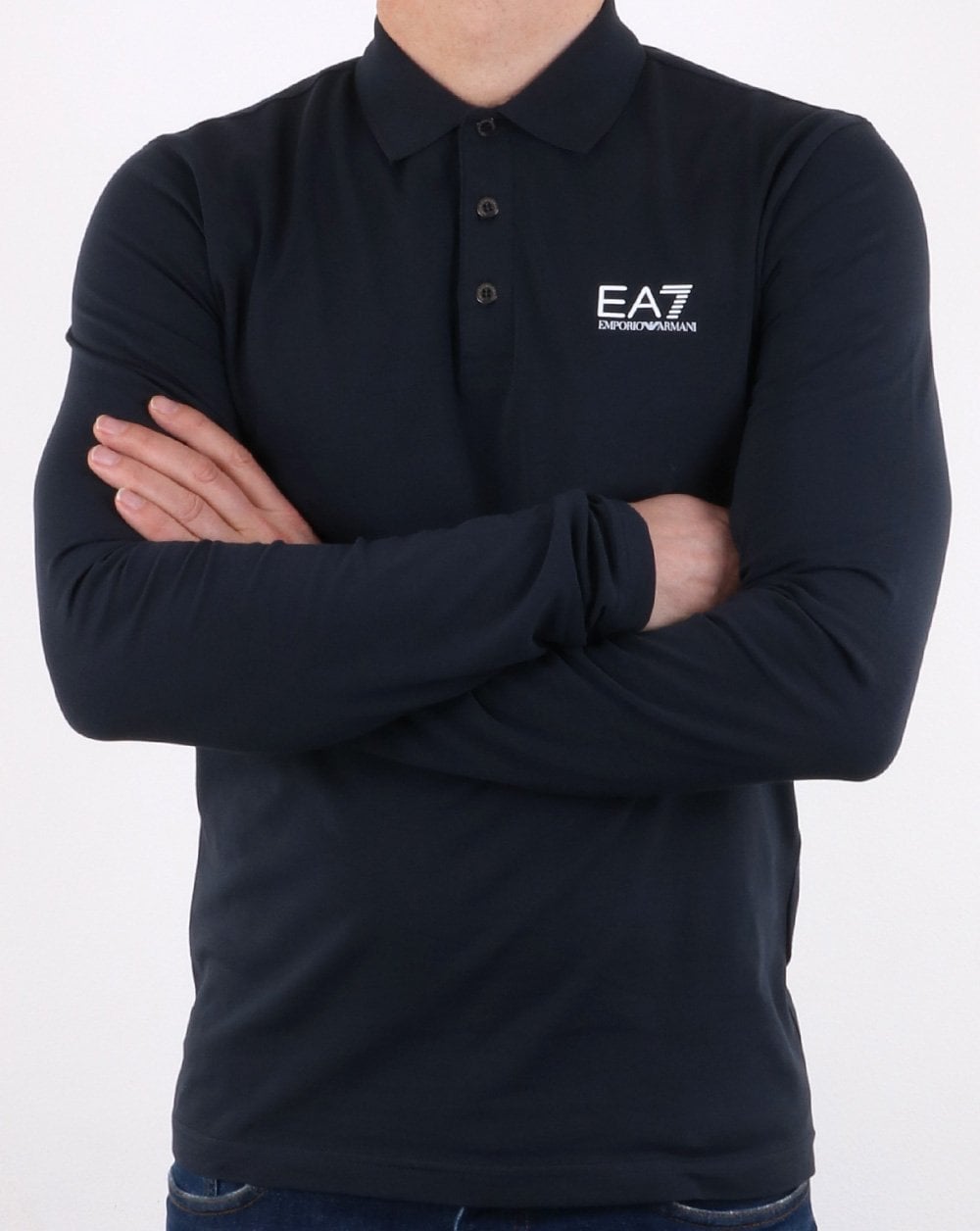 Emporio Armani EA7 Long Sleeve Polo Shirt Navy