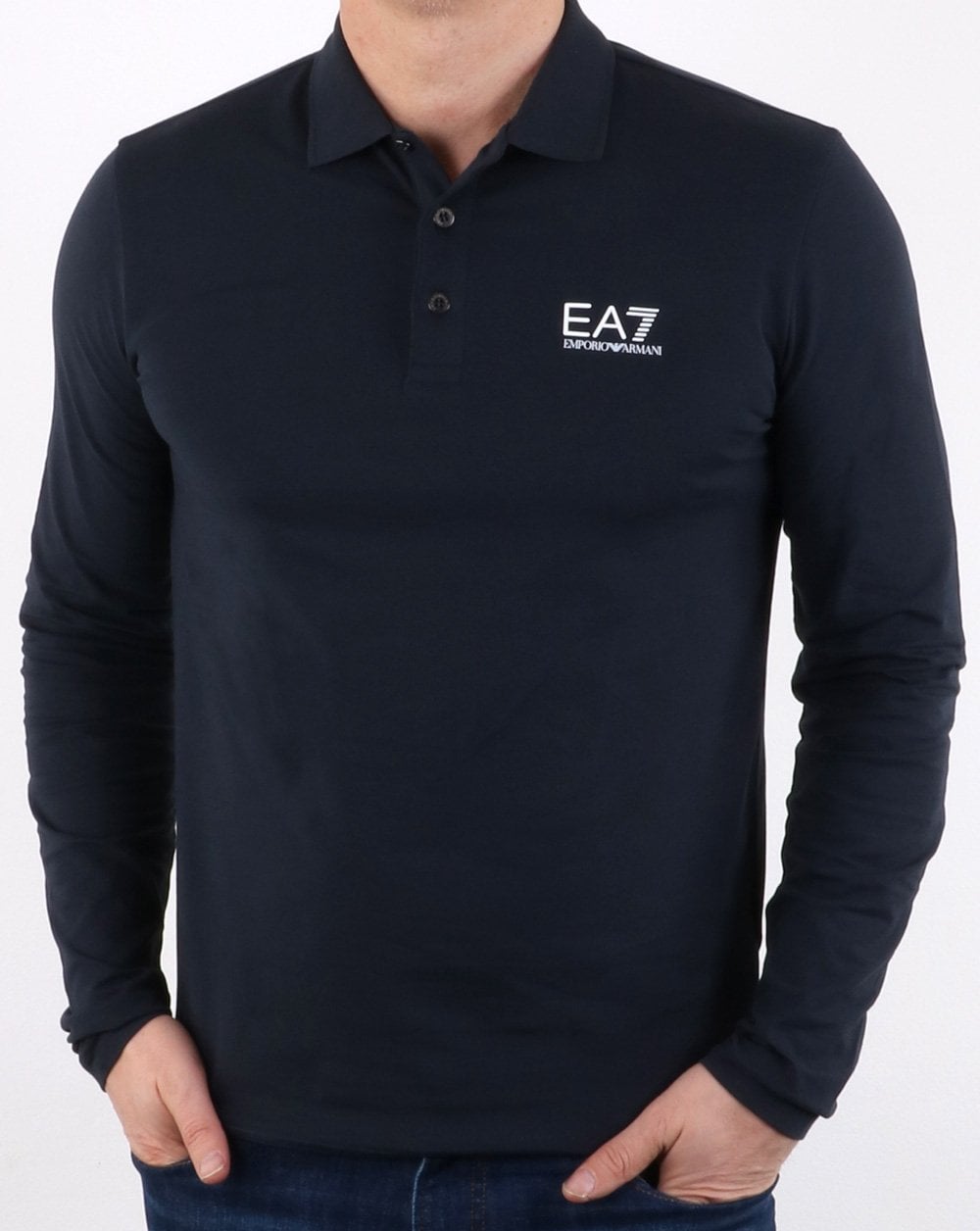 Emporio Armani EA7 Long Sleeve Polo Shirt Navy