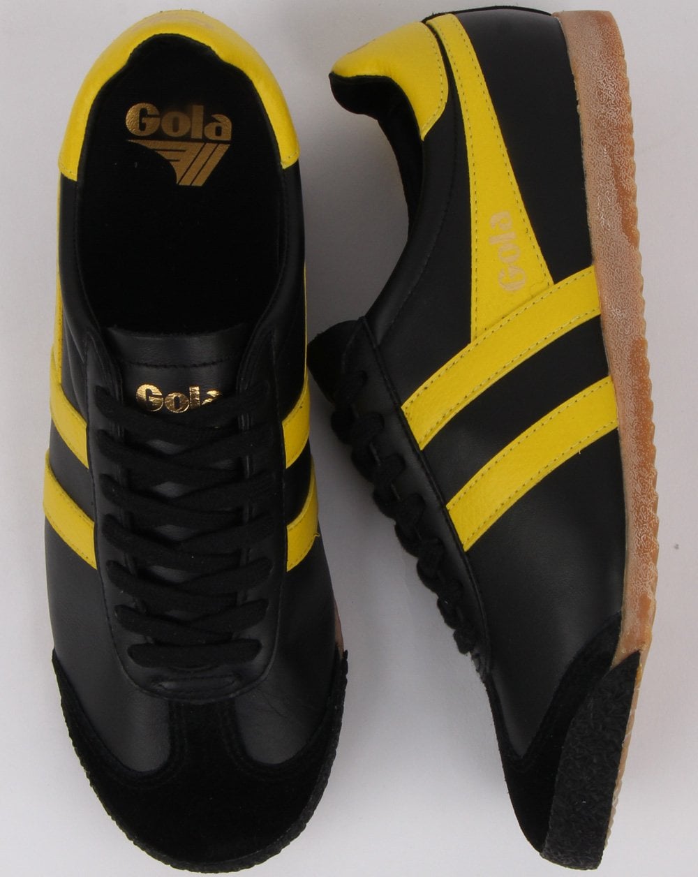 Gola Harrier 60s-70s Leather Trainer Black/yellow