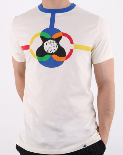 Pretty Green Contrast Neck Pg Print T-shirt Off White