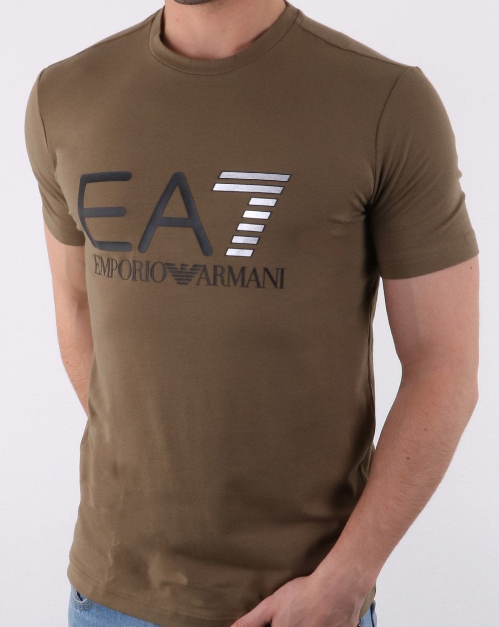 Emporio Armani EA7 Train Logo Series M Multicol Logo Tee Khaki Green