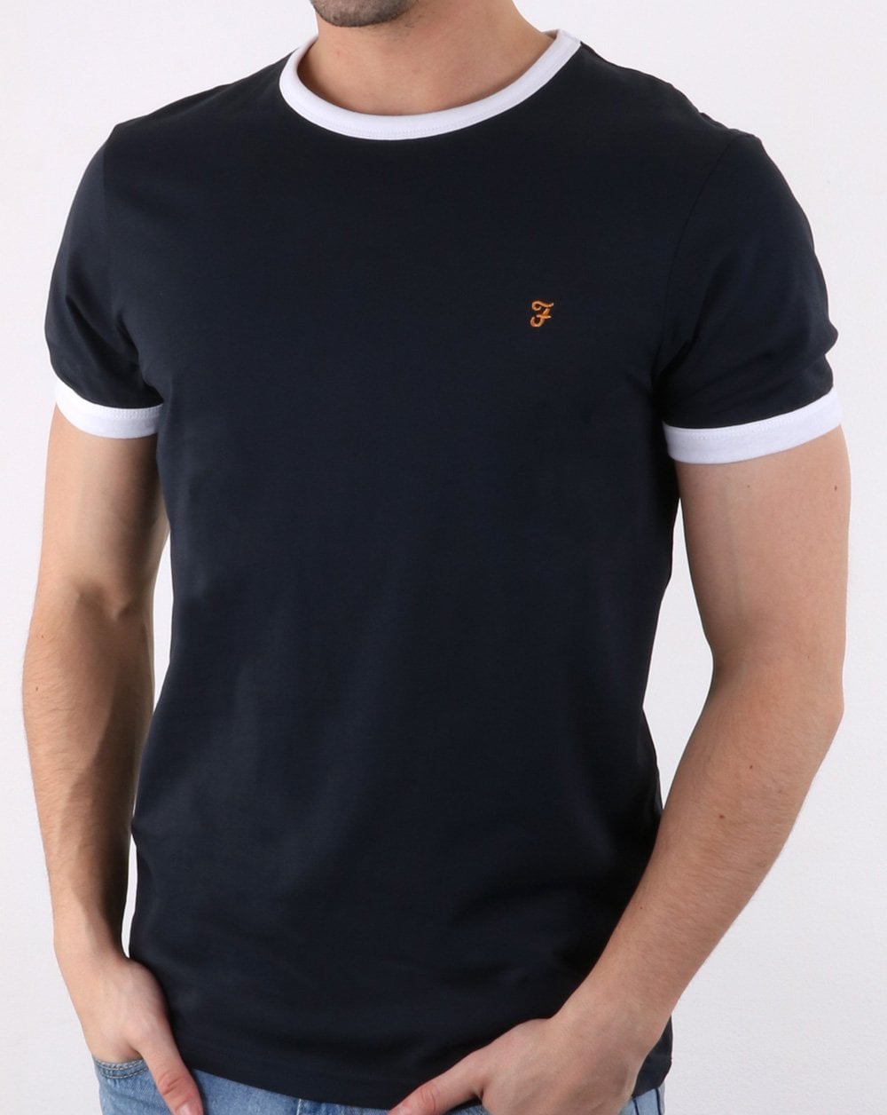 Farah Groves Ringer T Shirt True Navy