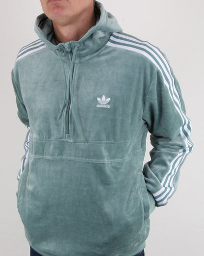 Adidas Originals Velour Half Zip Hoody Vapour Green