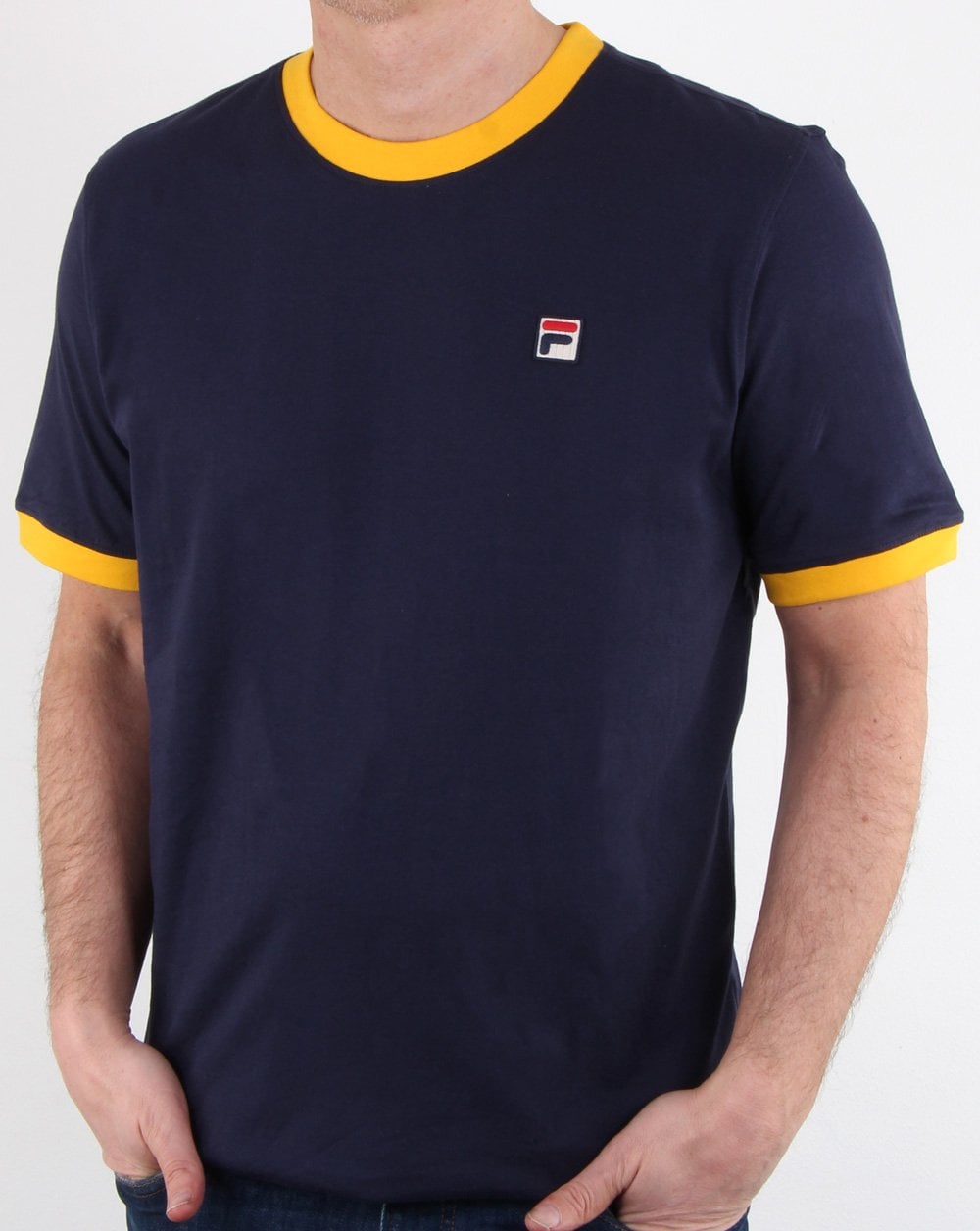 Fila Vintage Ringer T Shirt Navy/Gold