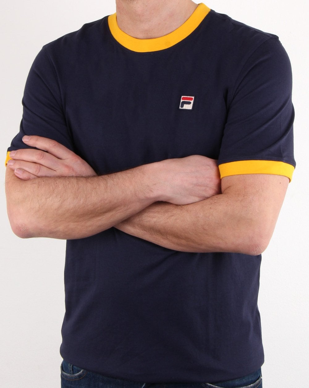 Fila Vintage Ringer T Shirt Navy/Gold