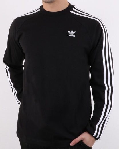 Adidas Originals 3 Stripes Long Sleeved T Shirt Black