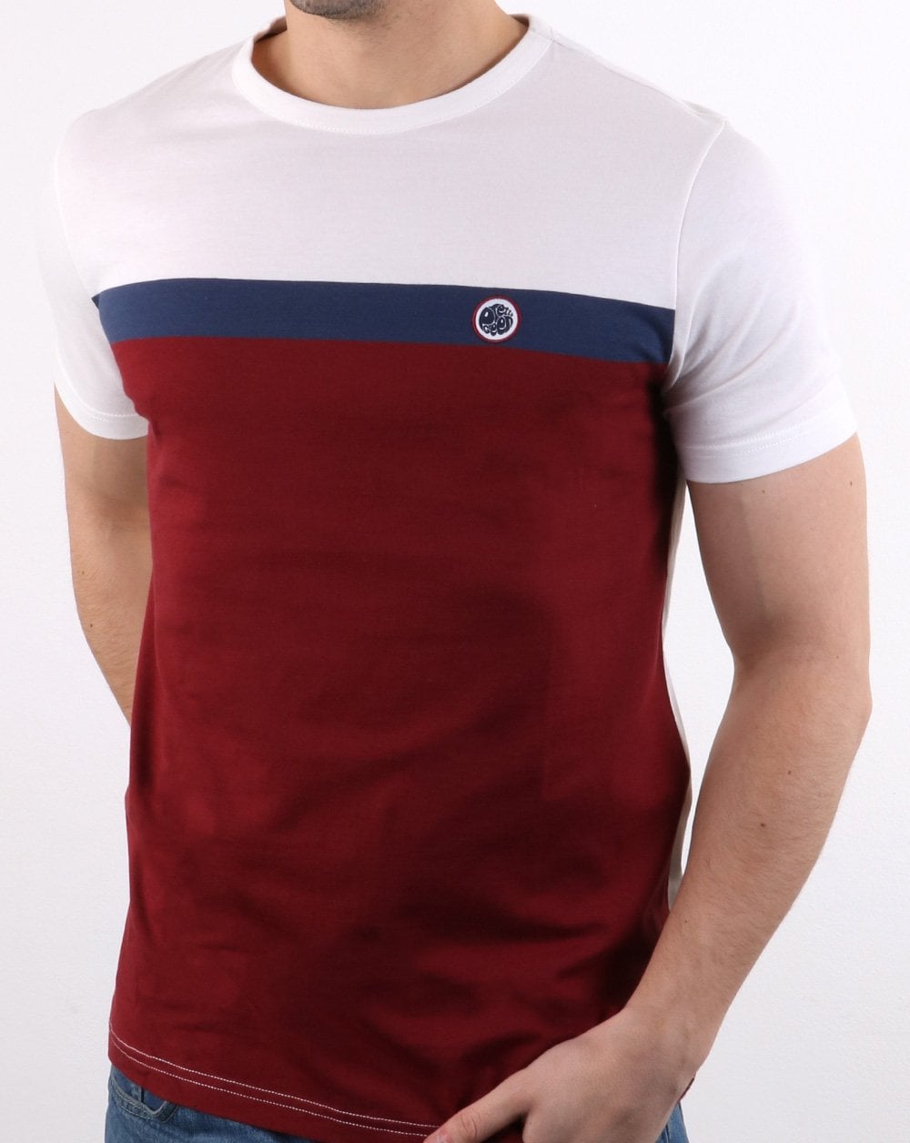 Pretty Green Front Colour Block T-shirt Burgundy