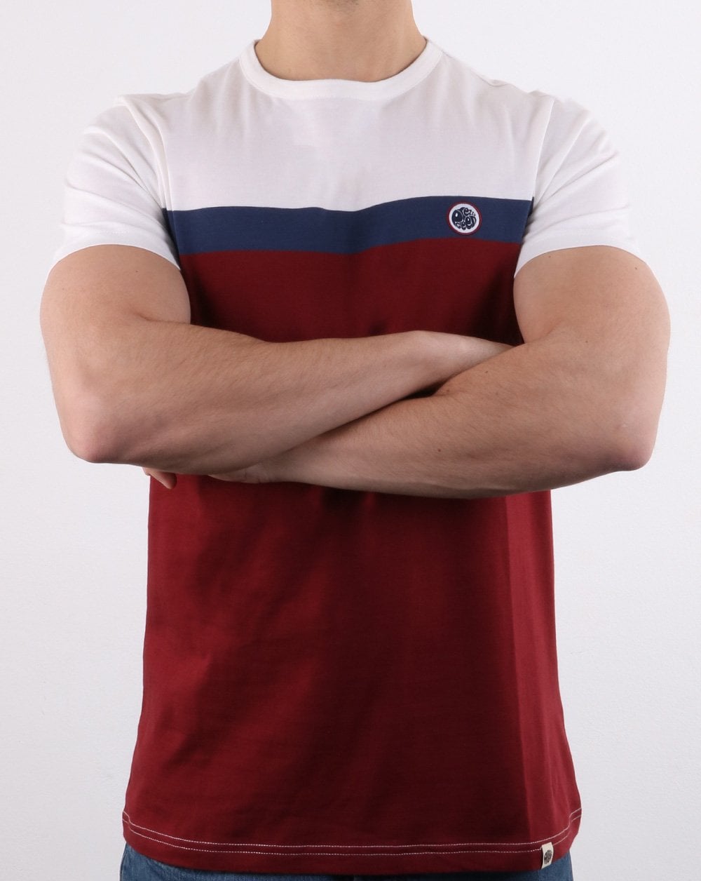Pretty Green Front Colour Block T-shirt Burgundy