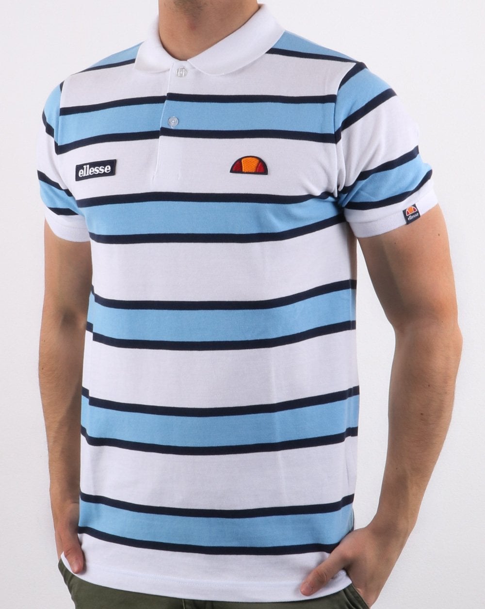 Ellesse Bold Stripe Polo Shirt White/Sky/Navy