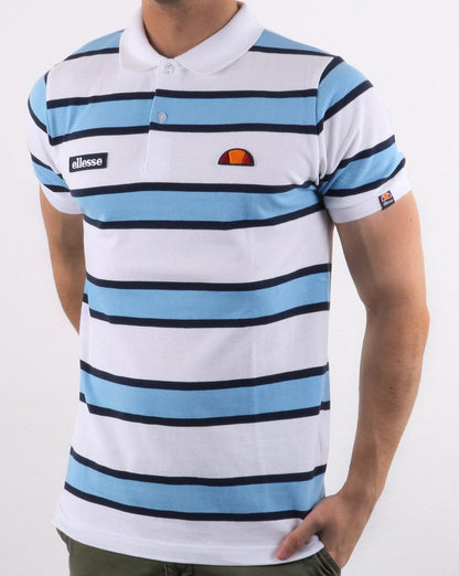 Ellesse Bold Stripe Polo Shirt White/Sky/Navy