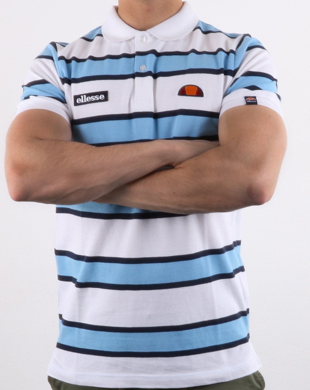 Ellesse Bold Stripe Polo Shirt White/Sky/Navy