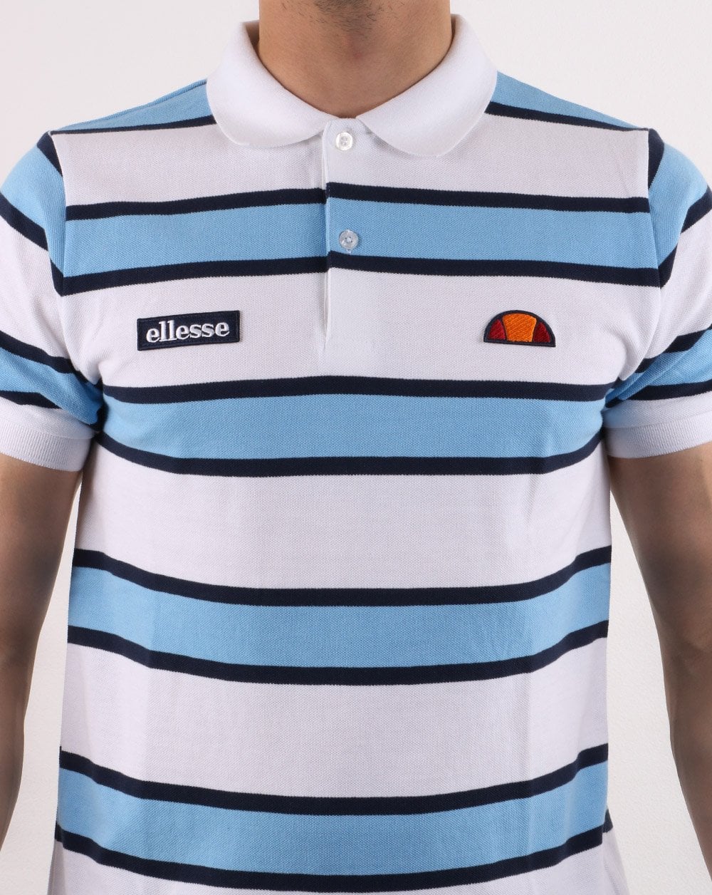 Ellesse Bold Stripe Polo Shirt White/Sky/Navy