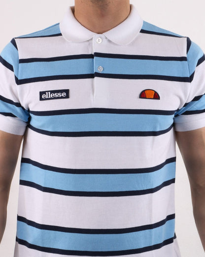 Ellesse Bold Stripe Polo Shirt White/Sky/Navy