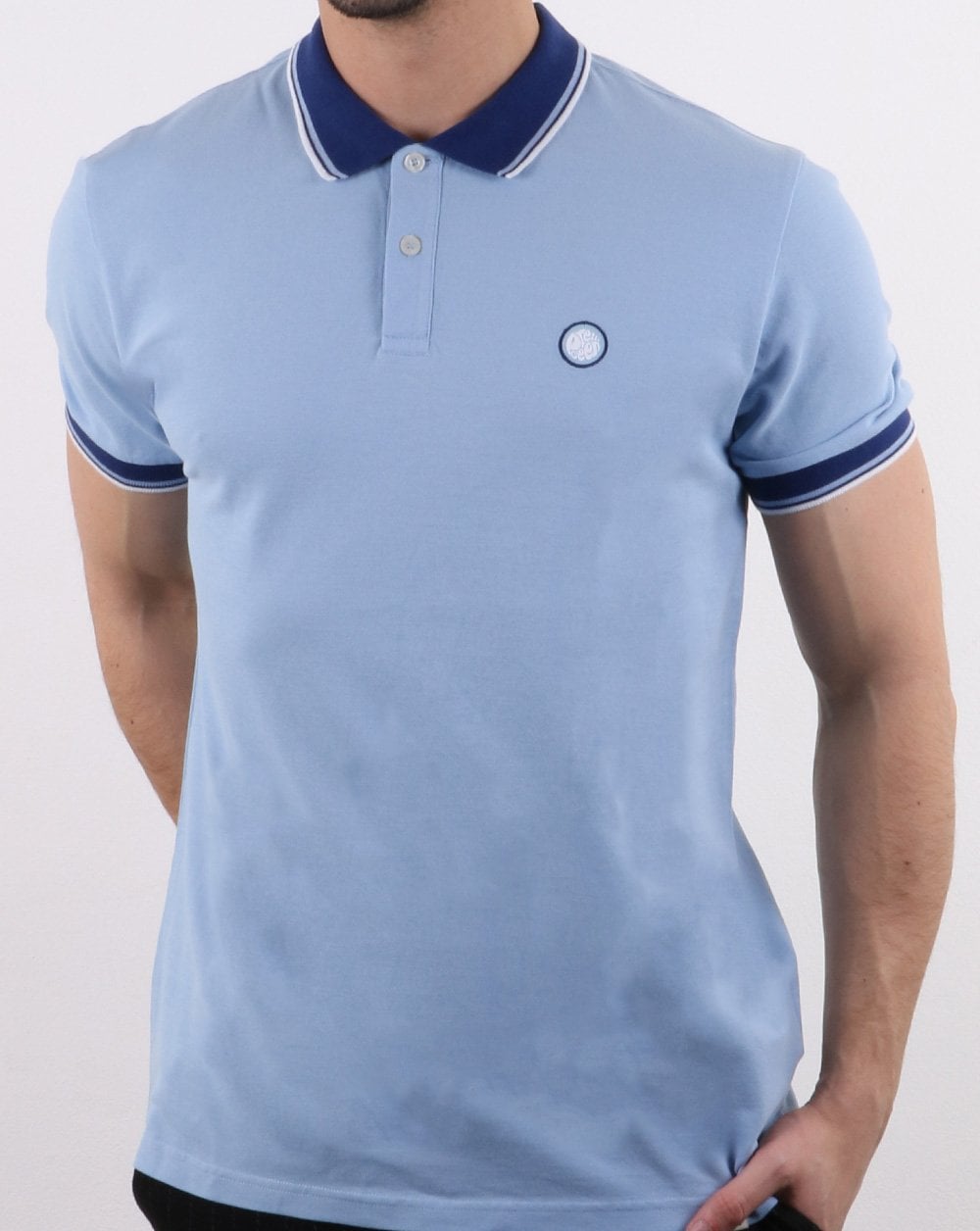Pretty Green Tipped Pique Polo Shirt Light Blue
