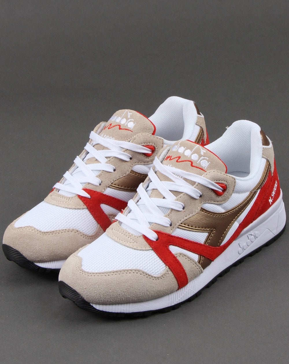 Diadora N9000 Spark Trainers White/Red/Gold