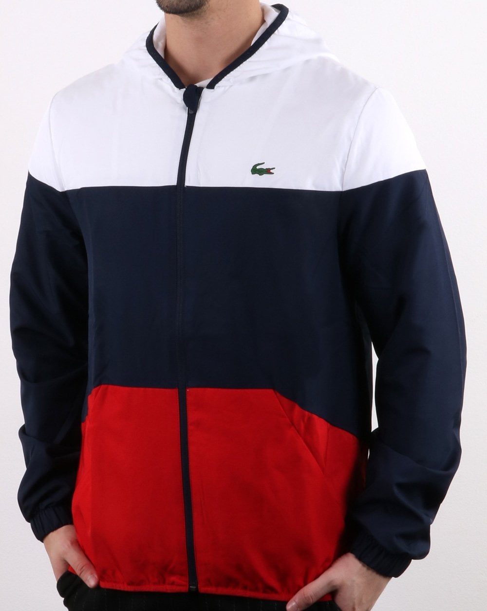 Lacoste Hooded Jacket White/Navy/Red