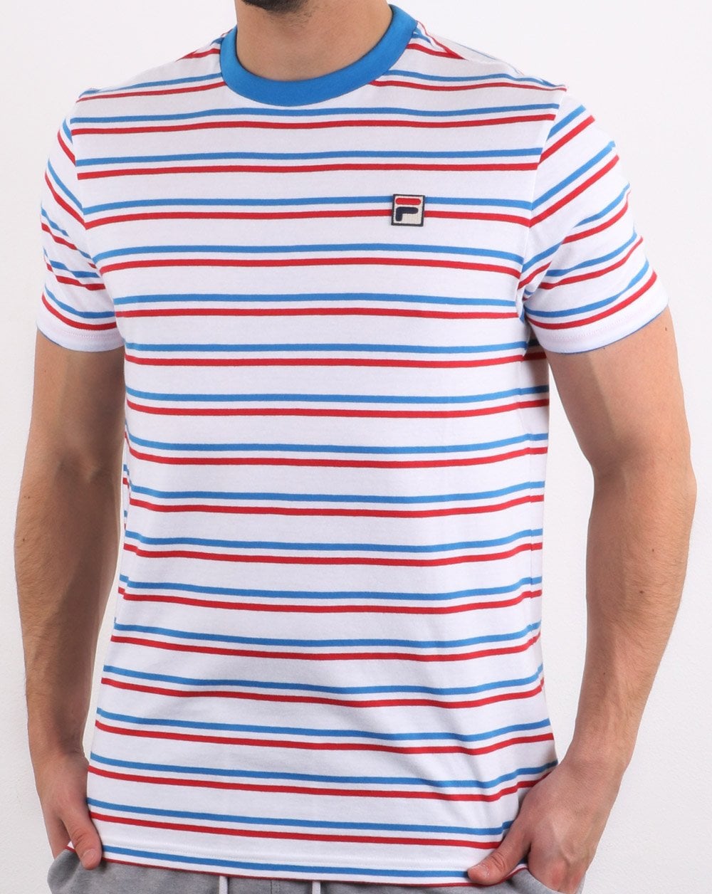 Fila Vintage Striped T Shirt White/Royal/Red