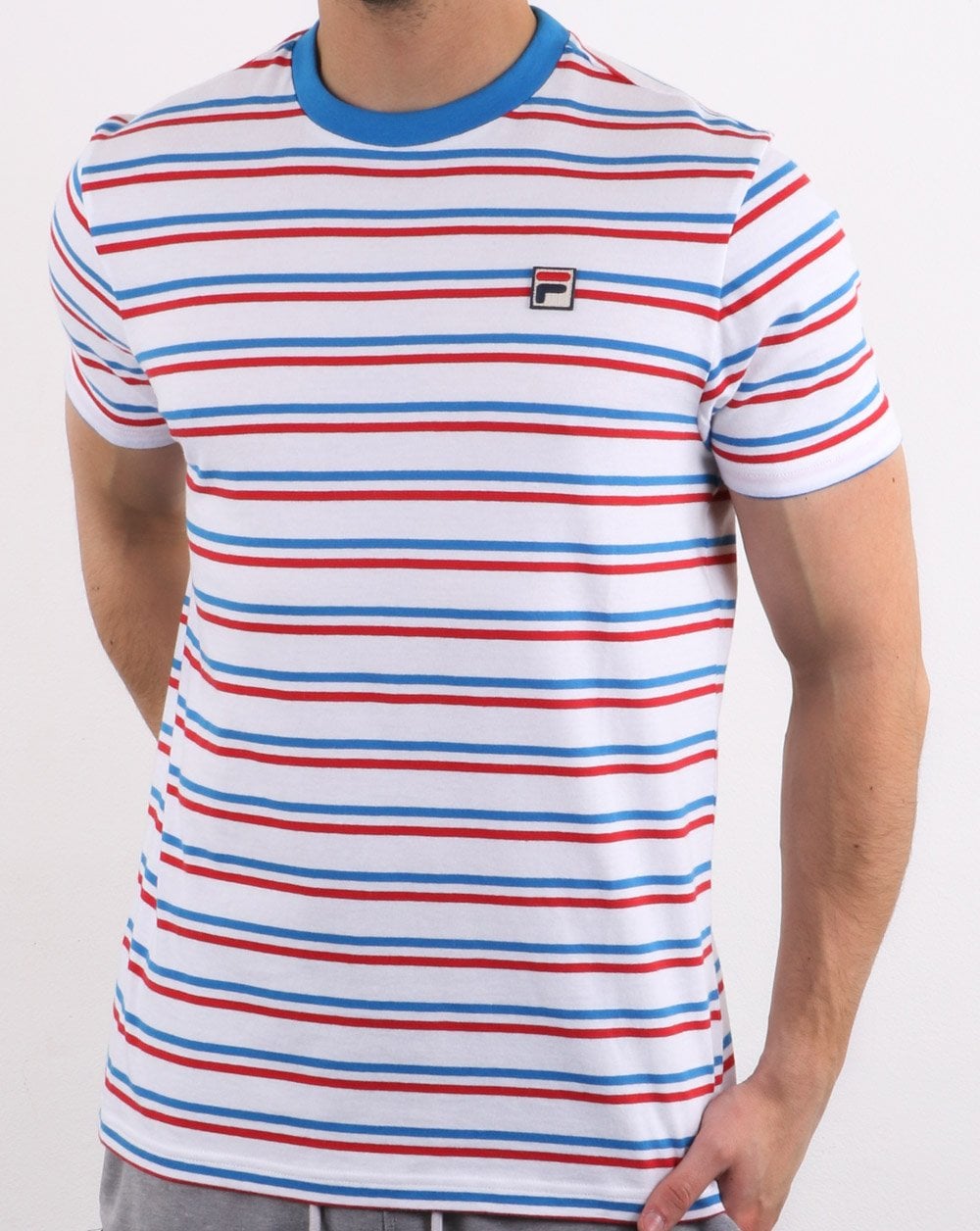 Fila Vintage Striped T Shirt White/Royal/Red