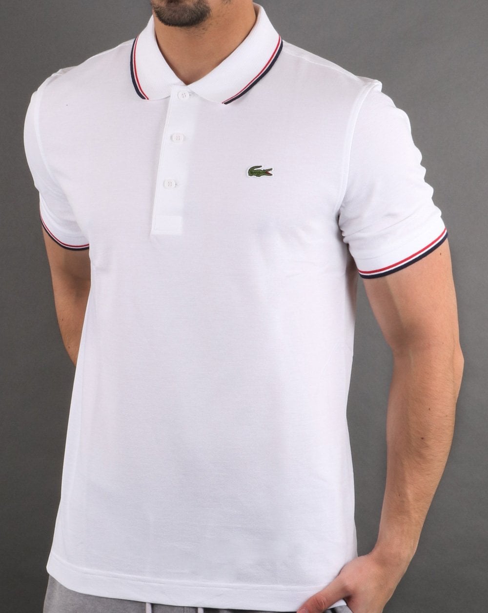 Lacoste Tipped Polo Shirt White/Navy/Red