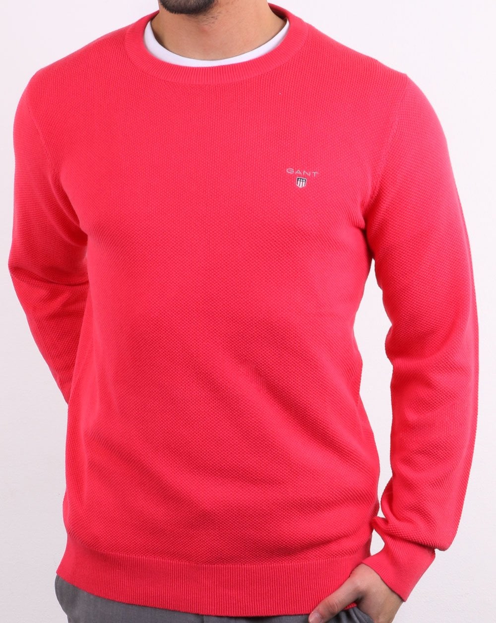 Gant Pique Crew Neck Jumper Watermelon Red