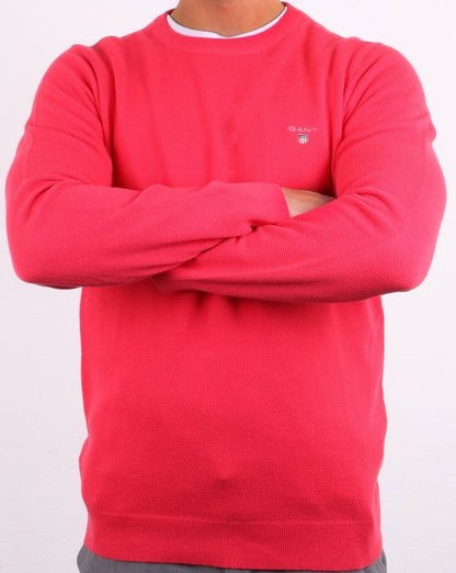 Gant Pique Crew Neck Jumper Watermelon Red