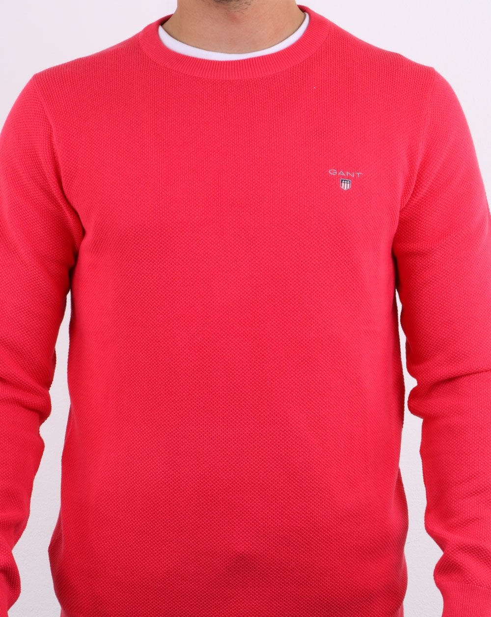 Gant Pique Crew Neck Jumper Watermelon Red